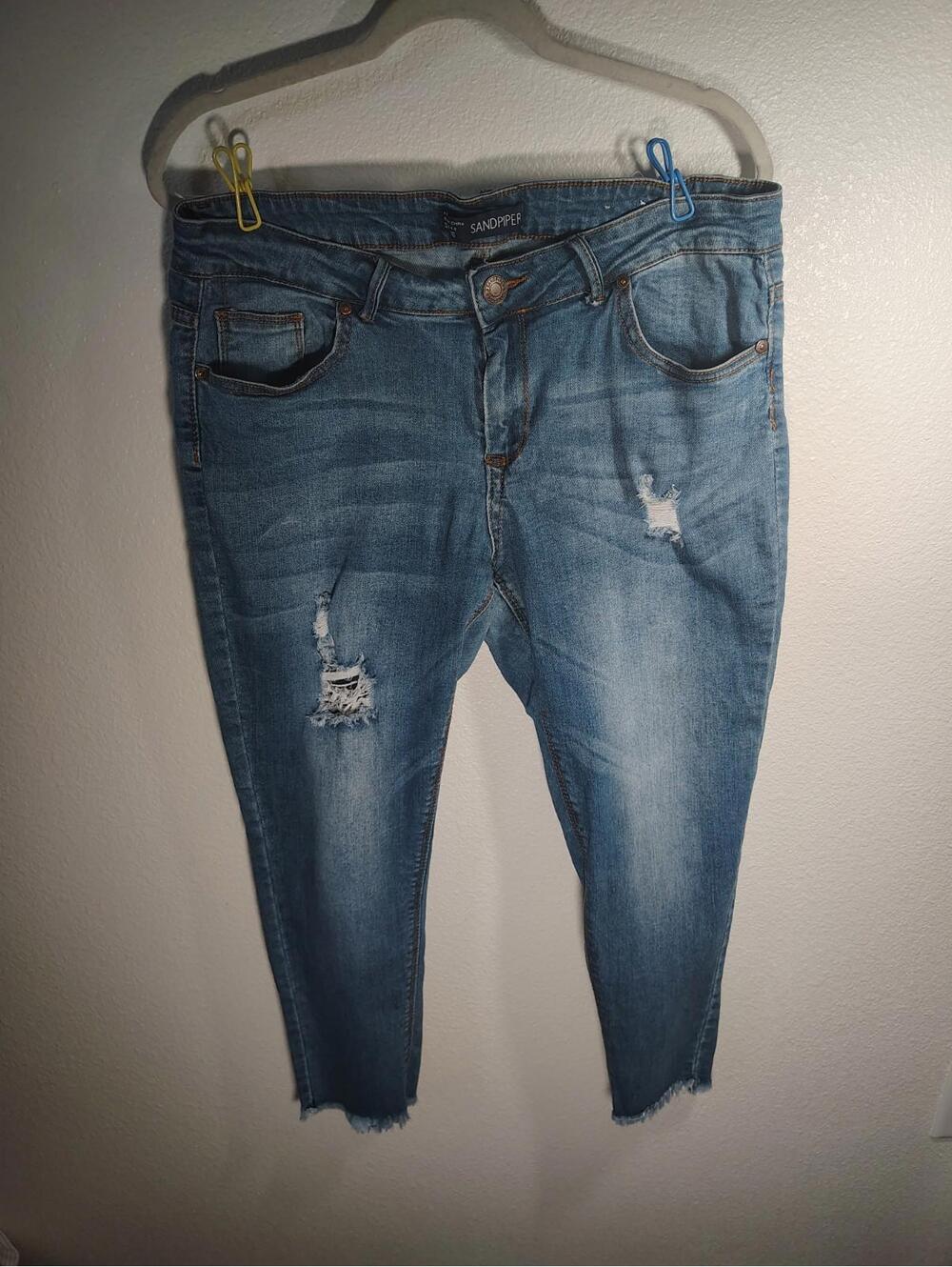 Sandpiper Womens Medium Wash Distressed Patched Low Rise Skinny Jeans Size 16 Bo